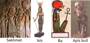 Egyptian deities depicted with sun discs